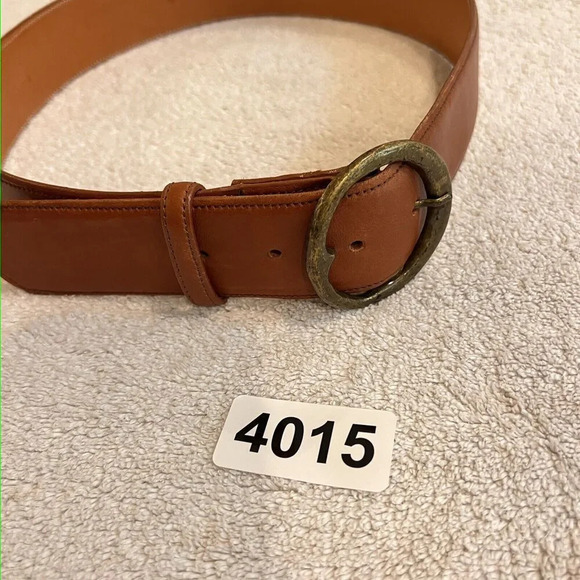 Zele' Brown Leather Belt 30 Med Cowhide Brass Circle Buckle 2" Wide Boho Classic - Picture 11 of 11